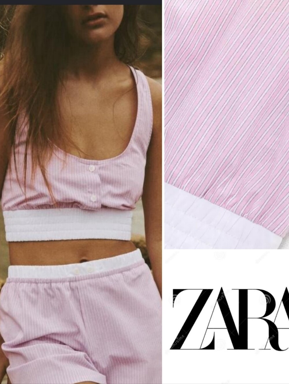 Zara Striped Cotton Poplin Pinstripe Crop Top, Pink / White